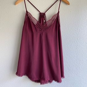 Elan Women’s Lace Trim Cami: Burgundy